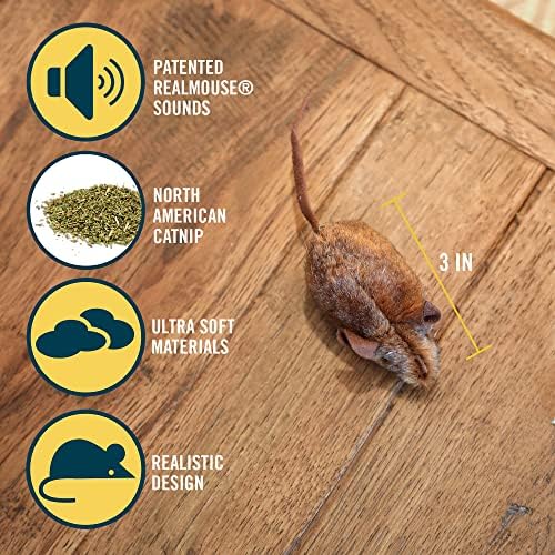 OurPets Play-N-Squeak Mouse Hunter Cat Toys with Catnip | Interactive Toy with Real Mouse Electronic Sound, for Indoor Cats