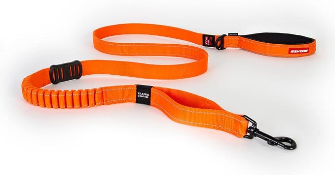EzyDog Zero Shock - Bungee Dog Leash, Shock Absorbing - 72-Inch, Orange | Padded Neoprene Grip, Traffic Handle, Reflective Stitching, Strong for All Size Pullers, 1" Soft Touch Webbing for Durability