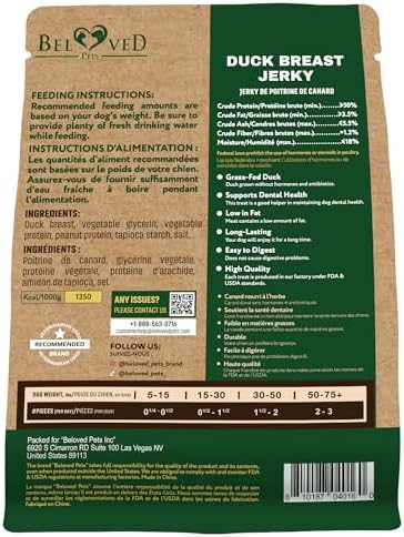 Beloved Pets Duck Jerky Breast Dog Treats - Human Grade, 10.6oz