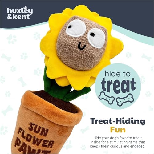 Huxley & Kent Seek 'n Treat Puzzle Dog Toy, Sunflower Pawt, Small | Hidden Treat Pocket, Crinkle & Squeaker; Reinforced Seams & Mesh; Soft, Durable & Machine Washable