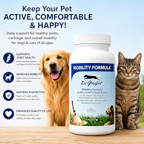 Dr. Goodpet Mobility Formula | All-Natural Hip & Joint Support Powder for Dogs & Cats with MSM, Glucosamine, Vitamin C and Goat’s-Milk Whey | Effective Joint Pain Relief for Active, Aging Pets