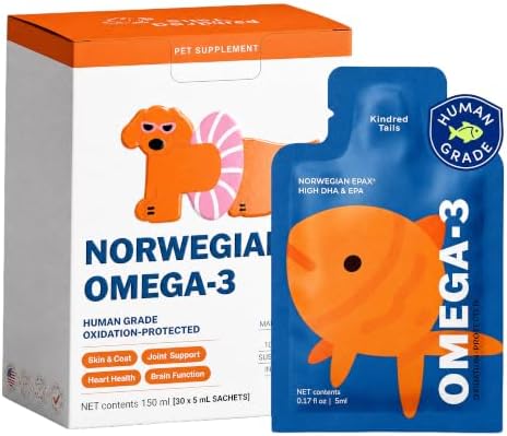 Omega 3 Fish Oil for Dogs – Human Grade, 30 Single Serve Sachets | Norwegian high EPA DHA | Skin & Coat, Shedding & Itchy Skin Relief, Oxidation Protected, Liquid Food Topper