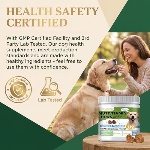 Dog Multivitamin Chewable - Vitamins and Supplements - Dog Daily Vitamin with Glucosamine Probiotics Omega-3 for Coat Hip Joint Heart Digestive Immune Health Support, Chicken Flavor, 120Ct
