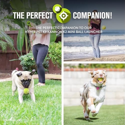 Hyper Pet Mini Extra Small Tennis Balls for Dogs, 1.75 Inch, 4 Pack, Green | Safe interactive playthings for exercise and training, works with the K9 Kannon launcher, keeps little pups active daily