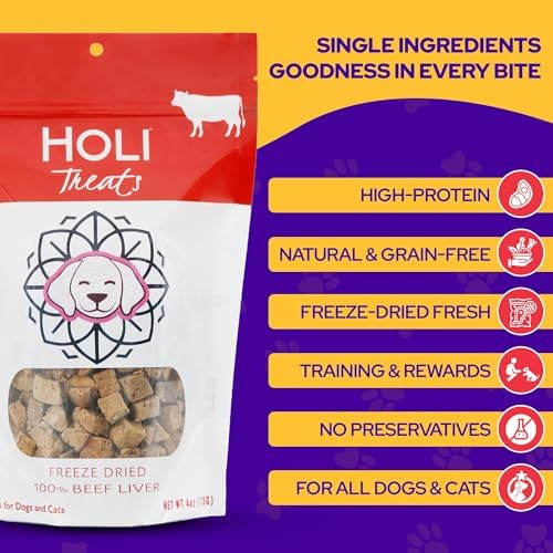 HOLI Freeze Dried Beef Liver Dog Treats – Single Ingredient Beef Dog Treats – Pasture Raised Liver Dog Treats Made in USA – Healthy Liver Treats for Dogs & Diabetic Dog Treat-Friendly - 2oz