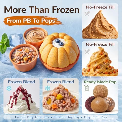 KADTC 2 Pack, 3-in-1 Frozen Treat Dog Toy, Kibble Dispenser Ball, Chew Toy | Two prep-ahead cups skip messy unmolding, swap fast and keep pets focused through grooming, nail trims, crate time and meals.
