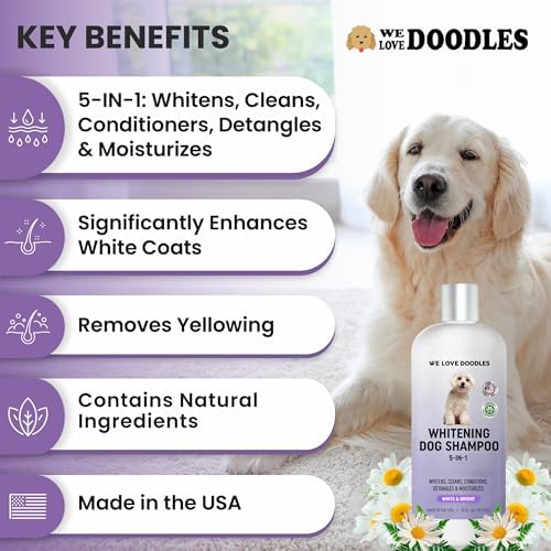 Dog Whitening Shampoo & Conditioner, Removes Stains On White Coat, USA Made | Prevents Discoloration & Brightens Fur On White Haired Dogs, Tearless, Hypoallergenic, Gentle, Natural Shampoo for Dogs, USA