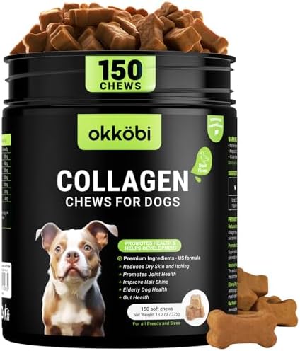 Collagen for Dogs - 150 Chews - Joint, Skin & Coat Supplement with Hyaluronic Acid, Eggshell Membrane & Vitamin C - Daily Hip & Joint Support for Senior Dogs & Puppies - Duck