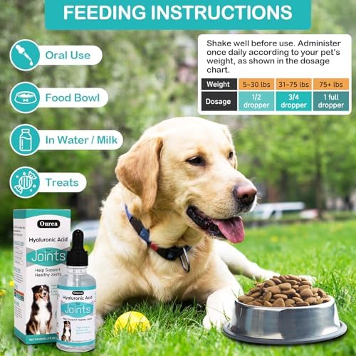 Hyaluronic Acid Joint Supplement for Dogs, Dog Hip and Joint Supplement, High Molecular Weight Natural Support for Dog Joint Health & Movement, Premium Dogs Essentials for Joint, Skin, Coat, Eye Care