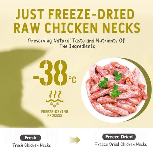 Freeze Dried Chicken Necks for Dogs & Cats 100g (3.53oz) - Single Ingredient Raw Treats, High Protein Natural Chews for Bone & Dental Health, Grain-Free Training Snacks