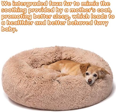Friends Forever Calming Donut Dog Bed, Small, Tan, 23"x23"x6"