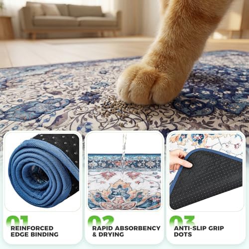 Hompet Cat Litter Mat 2 Pack, 72x72 Large Machine Washable Trapping Mats for Cats, Super Absorbent & Urine-Proof Cat Litter Box Mat for Floor, Waterproof & Non Slip Kitty Litter Rug
