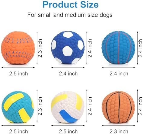 Squeaky Dog Balls Toys 6 Pcs, 2.4" Latex Dog Toys Bouncy Fetch Throw Ball for Small Dogs and Medium Dogs Interaction