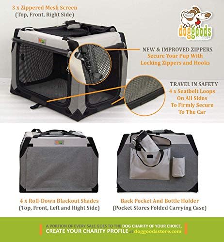 Folding Soft Dog Crate by DogGoods - Indoor/Outdoor Kennel, Collapsible for Camping, Car, Roadtrips - Extra Large, Large, Medium, Small Dogs