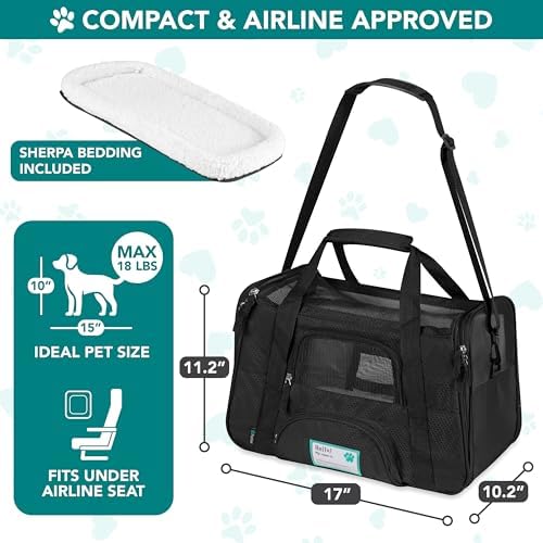 PetAmi Airline Approved Pet Carrier, Cats & Small Dogs, Small, Black