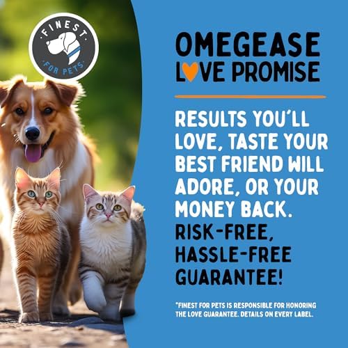 100% Pure Fish Oil for Dogs & Cats (1,545mg Omega 3 per Teaspoon) 8oz. Loaded with EPA & DHA for Joints, Skin & Coat, Itching, Heart & Immune Health. Stronger Than Salmon Oil. Unflavored Omegease.