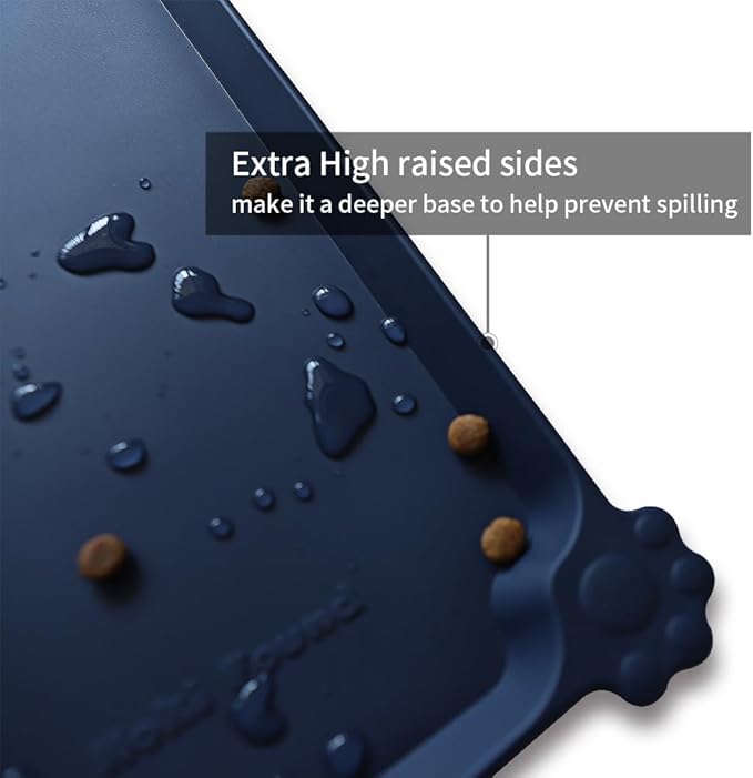 Hoki Found XX-Large Silicone Pet Food Mats Tray - Non Slip Pet Dog Cat Bowl Mats Placemat - Dog Pet Cat Feeding Mat - Waterproof Dog Cat Food Mats -Pet Water Mats for Carpet - French Navy