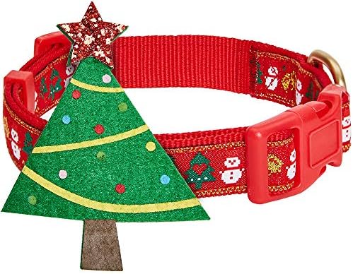 Blueberry Pet Festive Christmas Tree & Snowman Designer Dog Collar, Medium 14.5"-20", Eco-Friendly Glitter Décor, Durable Holiday Collar for Medium Dogs
