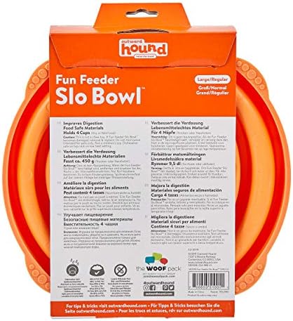 Outward Hound Fun Feeder Slo Bowl – Large 4‑Cup Capacity,Slow Feeding,Medium to Large Dogs,Non‑Slip,Orange,Swirl Pattern,(Pack of 6)