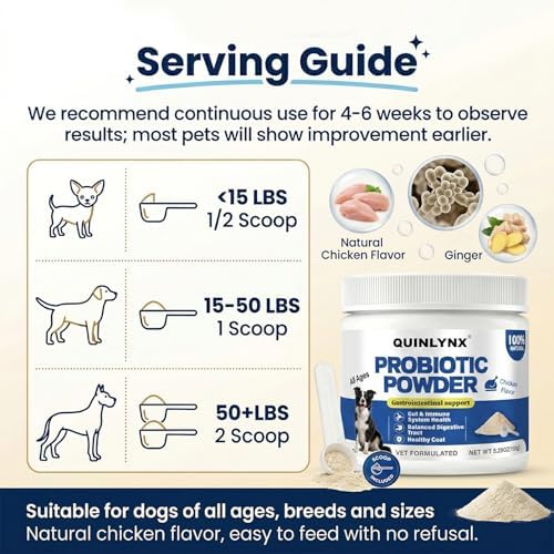 Natural Probiotic Powder for Dogs - Vet Formulated Digestive & Gut Health Supplement with 15 Probiotic Strains & 6 Billion CFU, Supports Immunity, Energy Levels, Skin and Coat Health, 30 Scoops