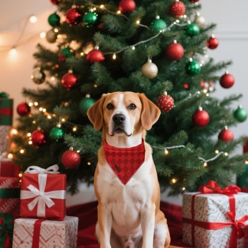 Lionet Paws Christmas Dog Bandana Washable Cotton Handkerchief Scarf Triangle Christmas Red Plaid Dog, Small (Pack of 1), Small, Red