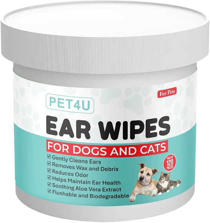 Gentle Ear Wipes for Dogs and Cats, 120 Wipes