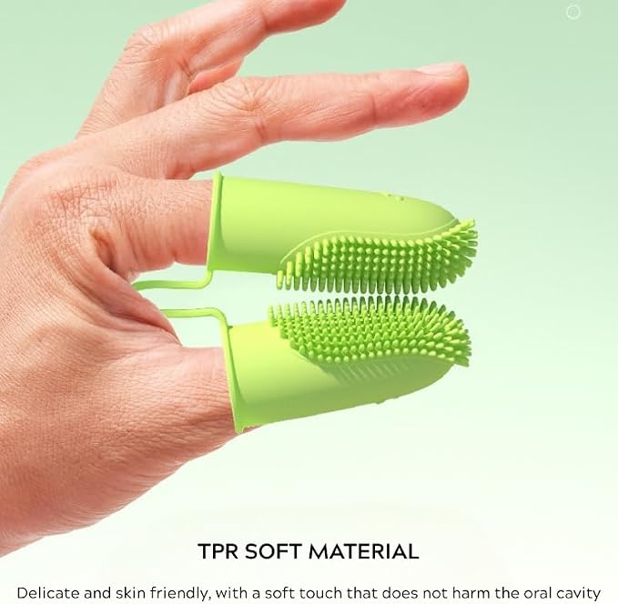 Double Finger Pet Toothbrush – Soft Silicone Dog & Cat Finger Toothbrush for Oral Cleaning – Gentle Dental Hygiene Tool for Puppies, Kittens, and Small Pets (Grass Yellow)