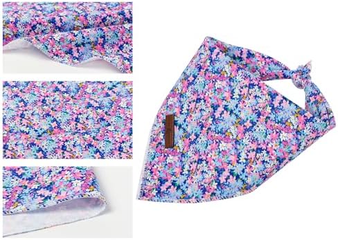 Lionet Paws Spring Summer Oxalis Dog Bandana Washable Cotton Handkerchief Scarf Triangle Blue Flower, Large (Pack of 1), Medium, Blue