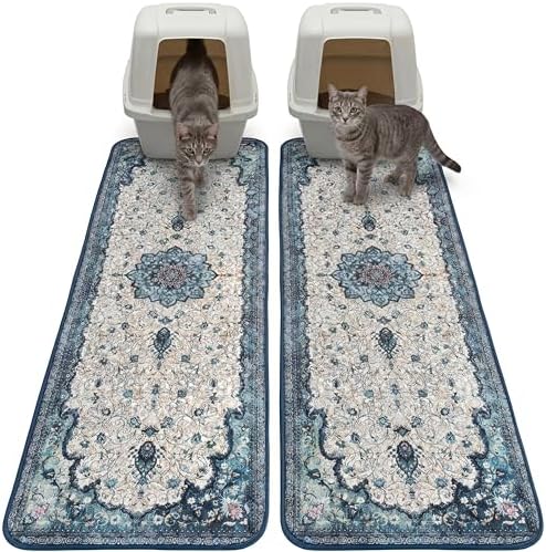 Hompet Cat Litter Mat 2 Pack, 18x54 Large Machine Washable Trapping Mats for Cats, Super Absorbent & Urine-Proof Cat Litter Box Mat for Floor, Waterproof & Non Slip Kitty Litter Rug