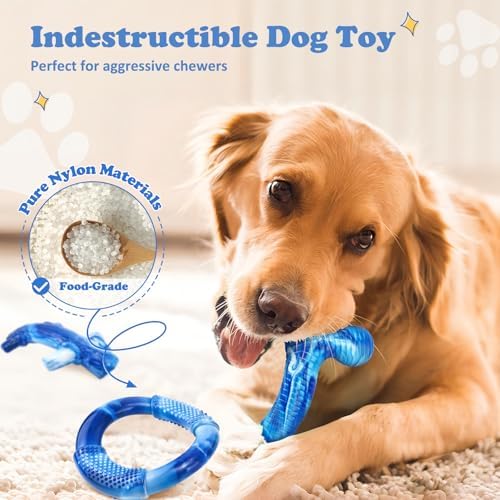 Furdog 3Pack Dog Toys for Aggressive Chewers Dog Chew Toy Tough Dog Toys to Keep Them Busy Bacon Flavor Teething Chew Toys & Dental Health for Large Medium Small Breeds (Blue)