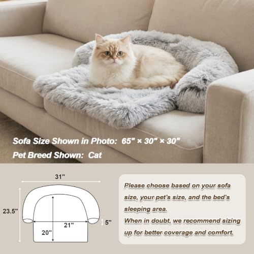 Calming Dog Bed Fluffy Plush Dog Mat for Furniture Protector with Removable Washable Cover for Large Medium Small Dogs and Cats (XS (31"x23.5"x5"), Light Grey)