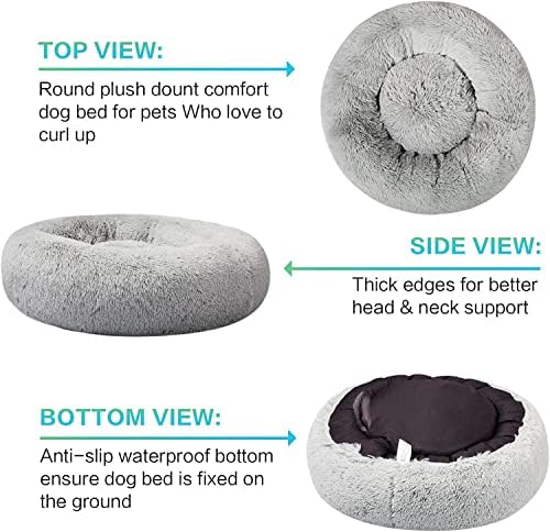 SAVFOX Calming Donut Dog Bed, 20", Light Grey