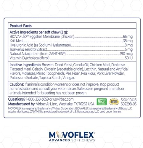 MOVOFLEX Advanced Soft Chews Hip and Joint Support Supplement for Small Dogs - 60 Count by Virbac (Pack of 2)