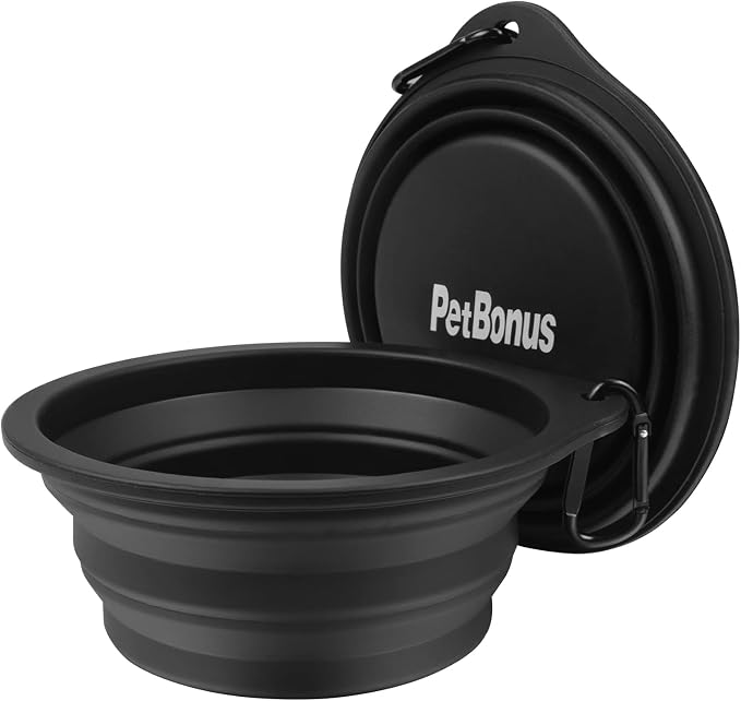 PetBonus Collapsible Dog Bowls, 2 Pack, Black, Black