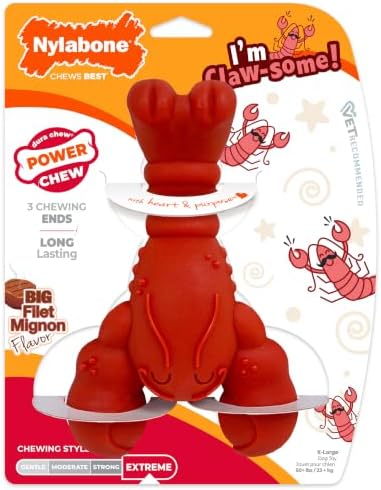 Nylabone Lobster Power Chew Toy for Dogs, Dog Toys for Aggressive Chewers | Lobster dog toy for x-large dogs 50 lbs+, designed for power chewers, filet mignon flavor