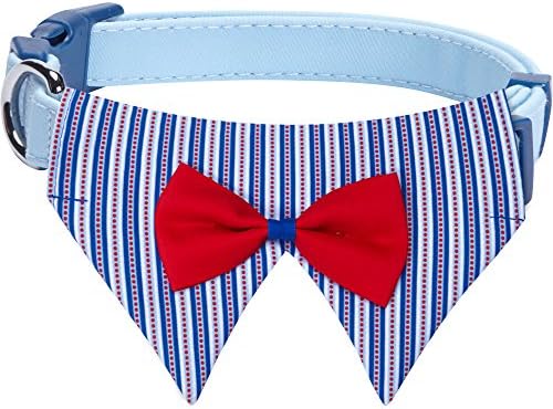 Blueberry Pet Iconic High Street Fashion Adjustable Dog Bandana Collar with Bow Tie, Small, Neck 12"-16"
