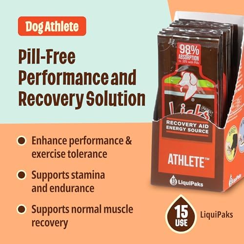Licks Active Dog - Muscle Recovery & Energy Support for Active Dogs - Amino Acids, L-Carnitine, Glucosamine, Omega-3 Fish Oil & Vitamin B6 - Pill-Free Liquid Packets - Chicken Flavor - 15 Packets