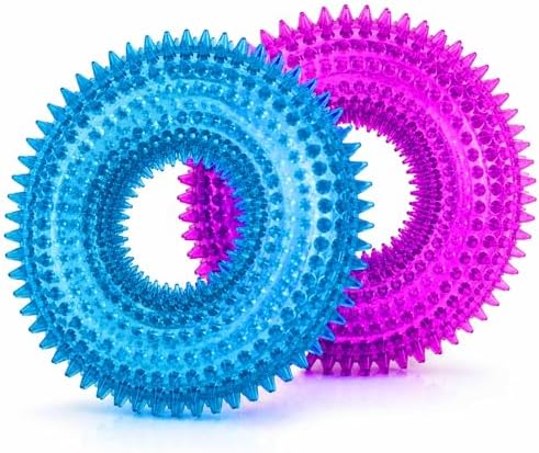 Dog Chew Toy, Squeaky Floating Donut Rings, 2-Pack, Blue & Purple