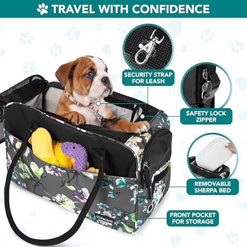 PetAmi Small Dog Purse Carrier with Pockets, Airline Approved, Floral Gray