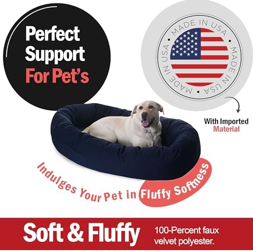 Majestic Pet Bagel Calming Dog Bed, 52 Inch X-Large, Washable, Blue