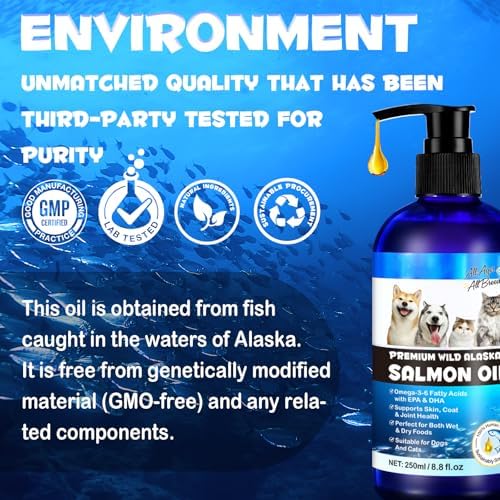 Alaskan Salmon Oil for Dogs & Cats (250ml/8.8 oz) - Pure Omega 3 Fish Oil