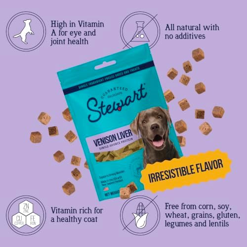 Stewart Freeze Dried Dog Treats, 100% Venison Liver, 3 oz Pouch