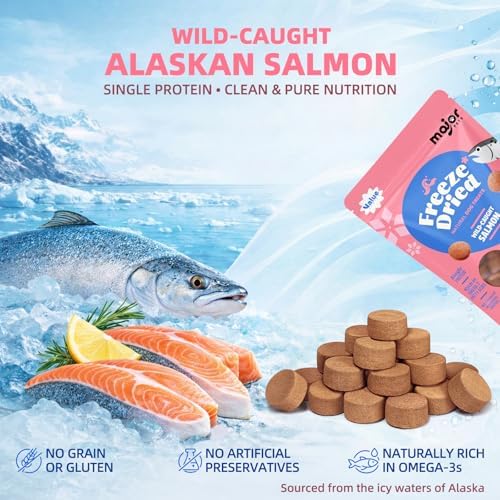 MAJOR PETS Freeze Dried Wild Caught Alaskan Salmon Dog Treats, 10 oz