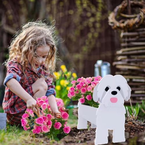White Shih Tzu Dog Planter Pots, Animal Shaped Flower Pot