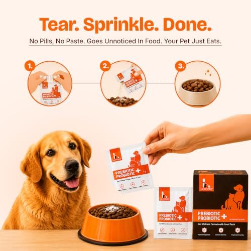 Probiotics for Dogs & Cats | 30 Sachets | Synbiotic Powder, 9.2 Billion CFU, 12 Strains with Prebiotics, Digestive Enzymes & S. boulardii | Gut Health, Diarrhea & Immune Support