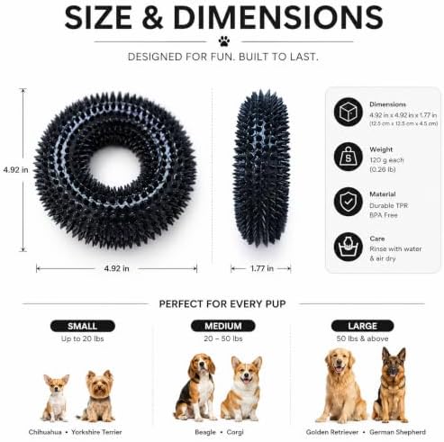 Squeaky Dog Toy, Floating Donut Ring, Large Dogs, Black
