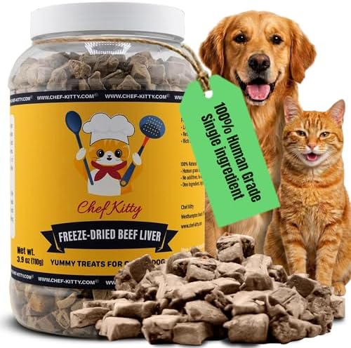 Freeze Dried Beef Liver Dog Treats | Healthy Kitten Treats, Single Ingredient, Raw | High Protein Cat & Dog Food Toppers, Grain-Free | Inspected & Tested in USA | 3.9 oz
