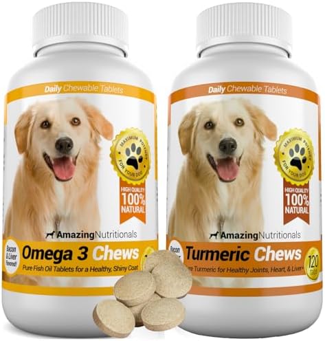 Amazing Joint Support Skin and Coat Health Bundle - Turmeric, Omega 3 for Itchy Skin Relief, Dry Skin, Hot Spots and Shedding