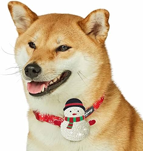 Blueberry Pet Festive Christmas Snowflake Dog Collar, Large Adjustable 18"-26", Holiday Glitter Fabric Collar with Detachable Snowman Décor for Big Dogs