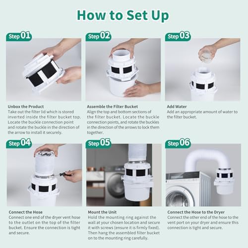 2026 Exclusive 3-in-1 Indoor Dryer Vent Kit with White Dryer Vent Hose - Dryer Lint Catcher Box Water Filter Bucket - Indoor Dryer Lint Trap for Electric Dryer